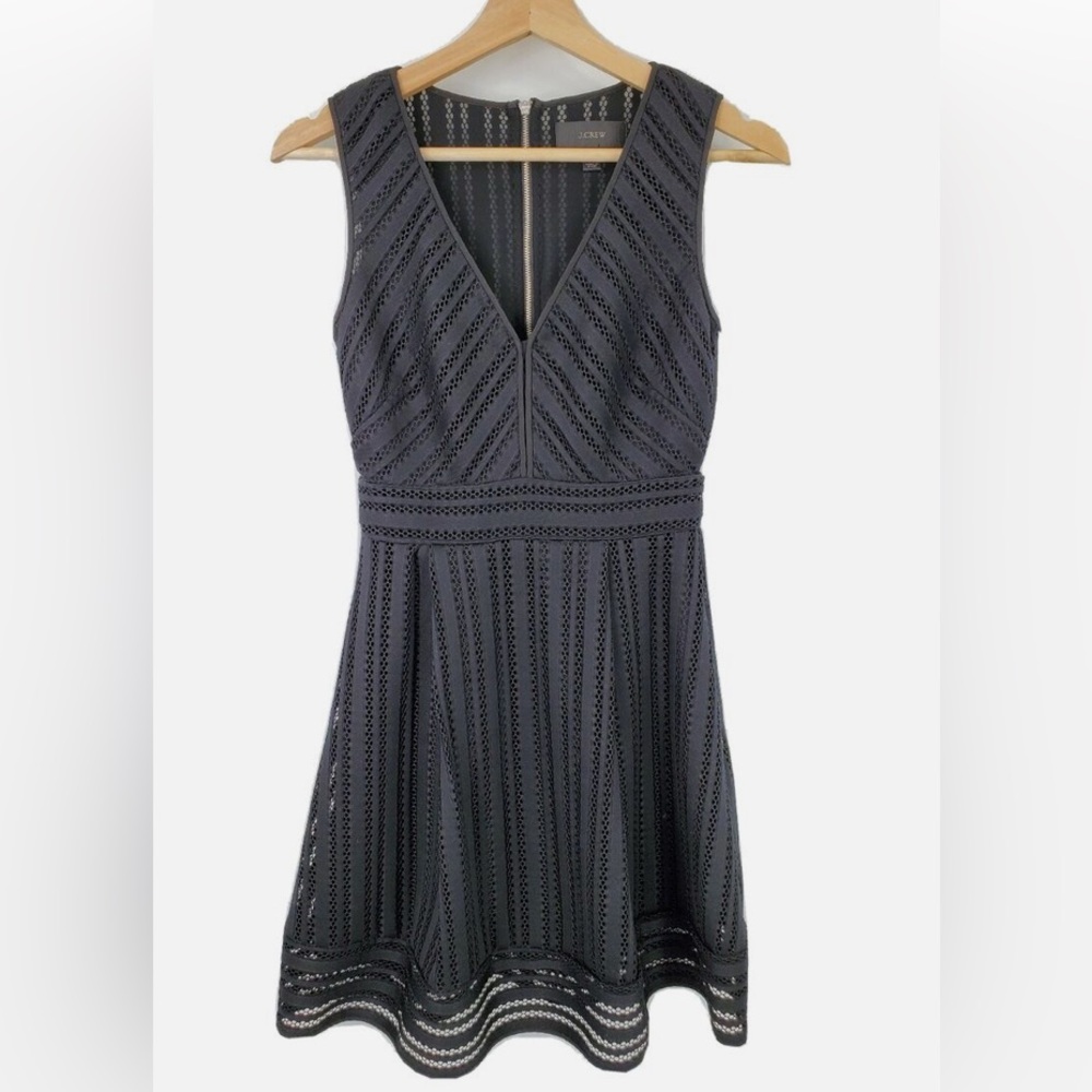 J. Crew Dress, Women's Sz 0 Black Striped Detailed Midi Sleeveless, V-Neck